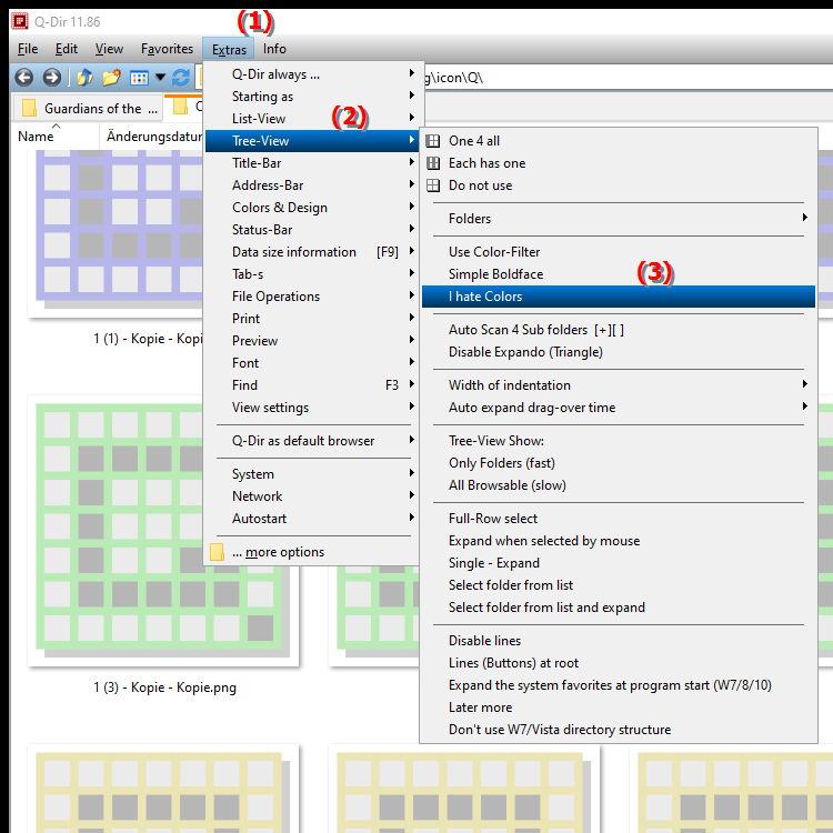 How can I enable color display in the File Explorer directory structure